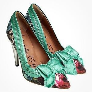 LANVIN X H&M Green Floral Bow Mirrored High Heel Pumps, Size 8